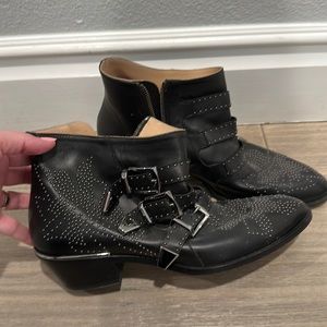 Authentic black Susan studded boots in silver hardware